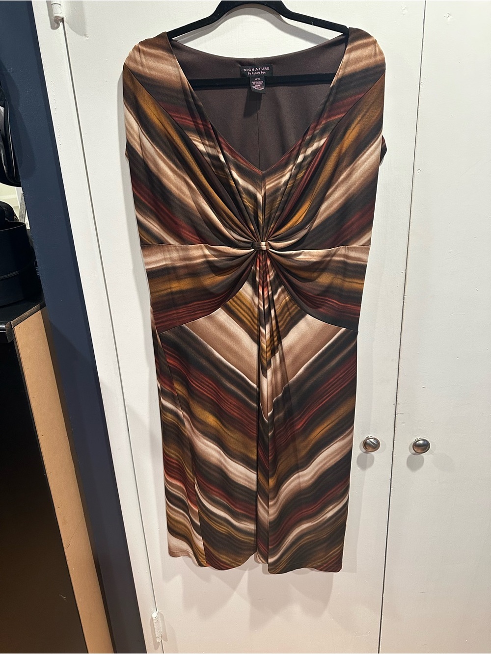 Signature Multicolor Striped Knot-Front Dress in Brown Tones